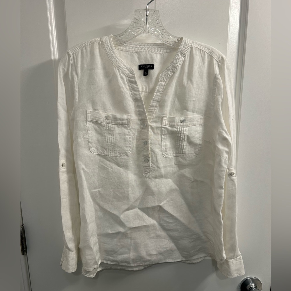 Talbots White Linen Shirt Sz Mp